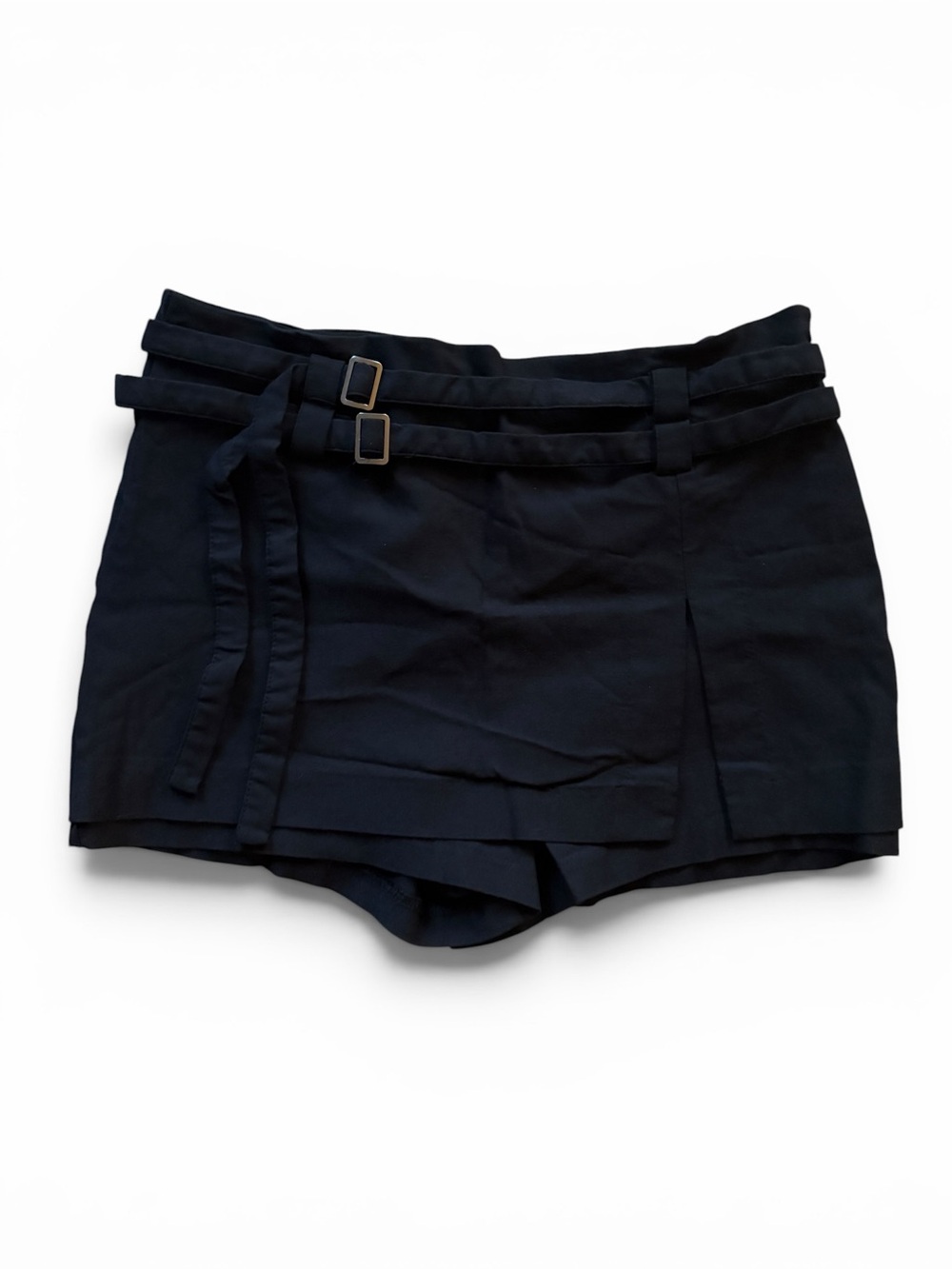 Tailored Black Wrap Skort Shorts with Double Belt